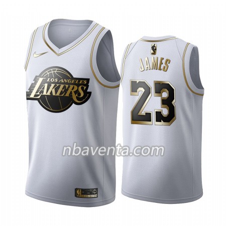 Camiseta Hombre Los Angeles Lakers LeBron James 23 2019-20 Nike Blanco Golden Edition Swingman